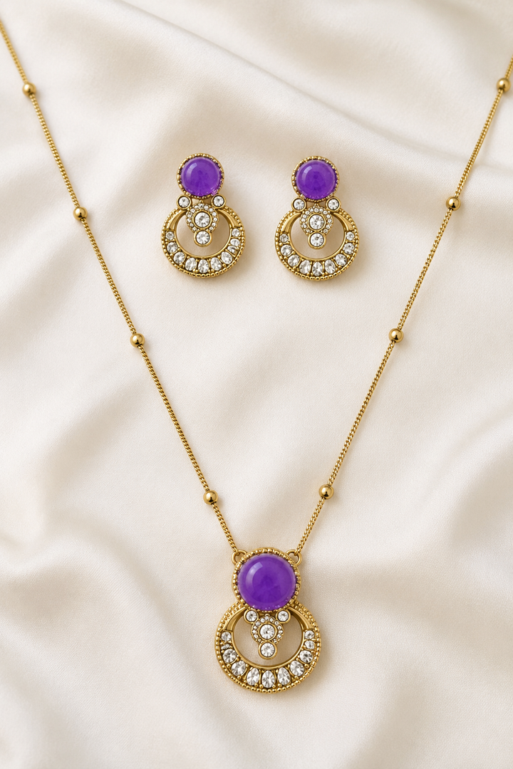 Purple Crescent Necklace Set