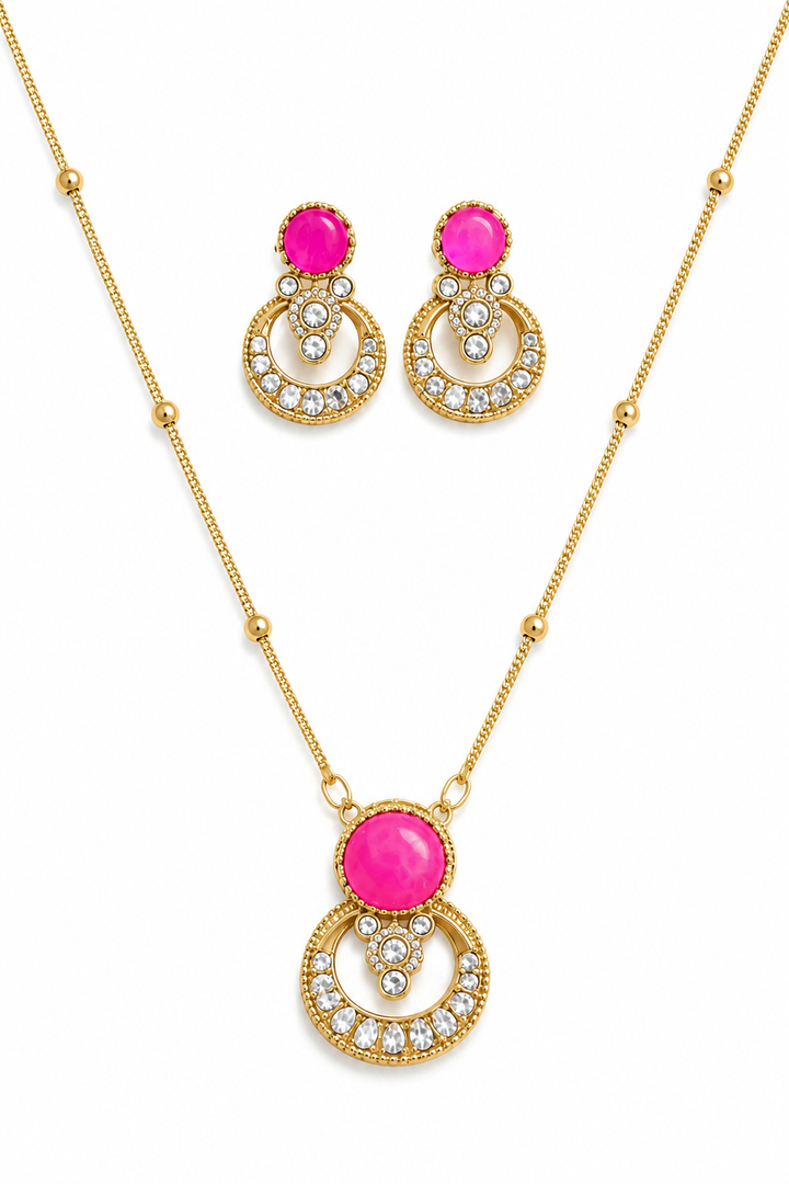 Pink Crescent Necklace Set
