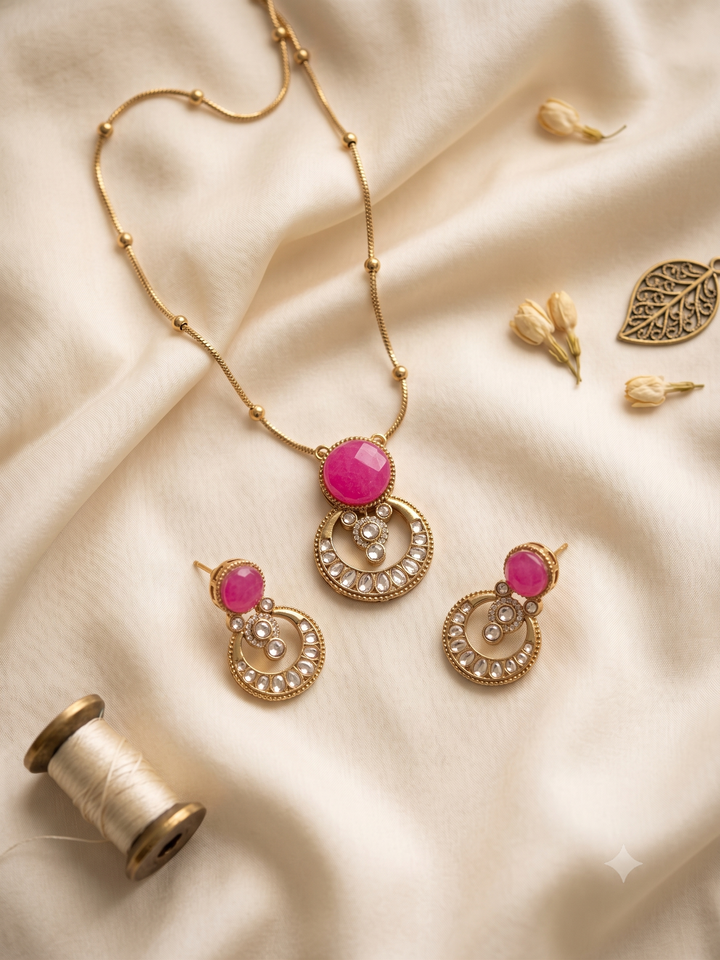 Pink Crescent Necklace Set