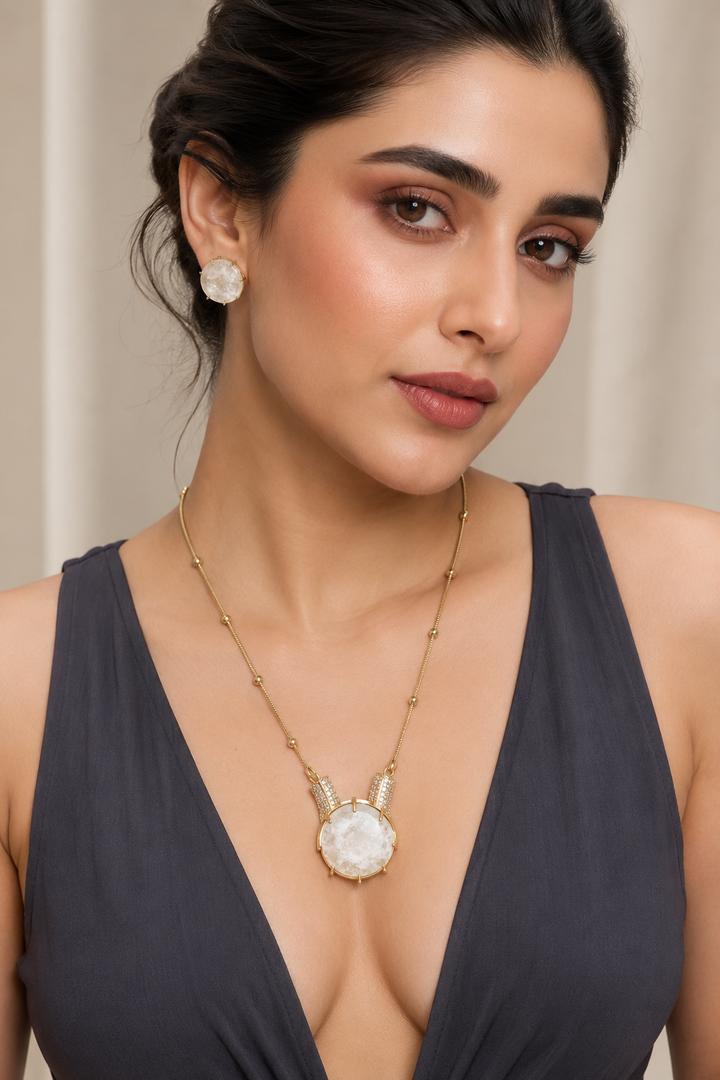 White Stone Pendant Set