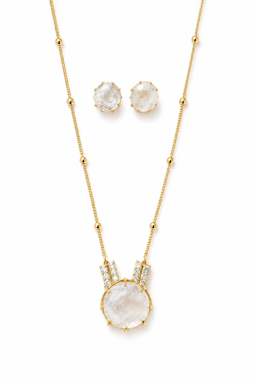 White Stone Pendant Set