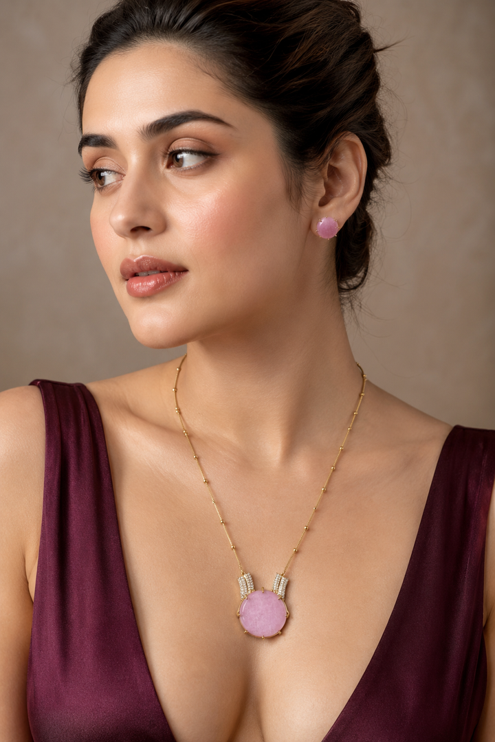 Pink Stone Pendant Set