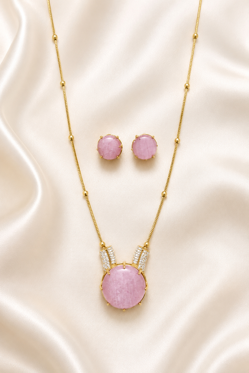 Pink Stone Pendant Set