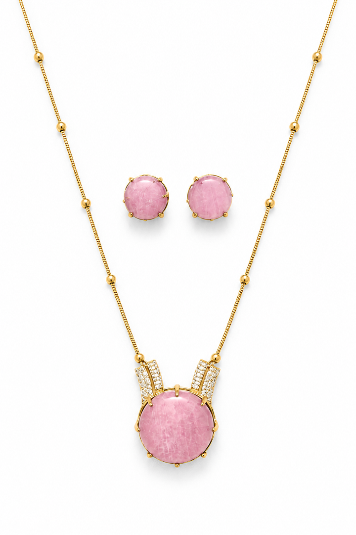 Pink Stone Pendant Set