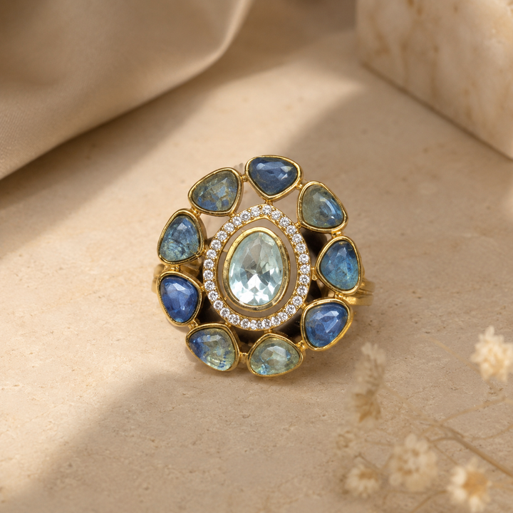 Sapphire Blue Floral Ring
