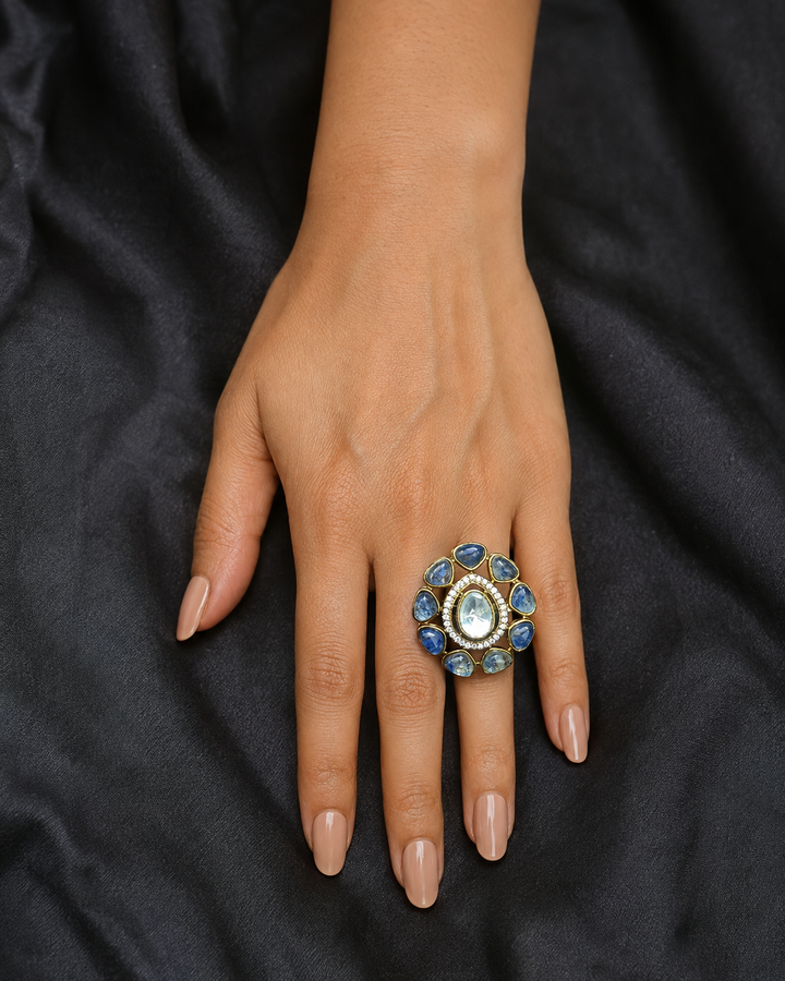 Sapphire Blue Floral Ring