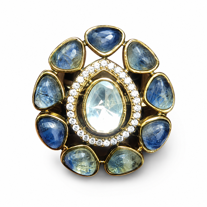 Sapphire Blue Floral Ring