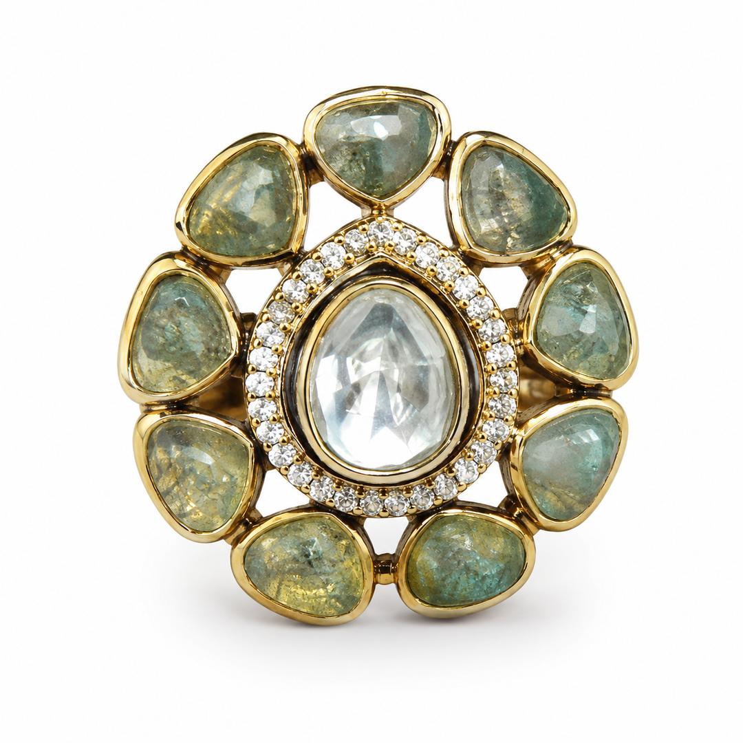 Seafoam Floral Statement Ring