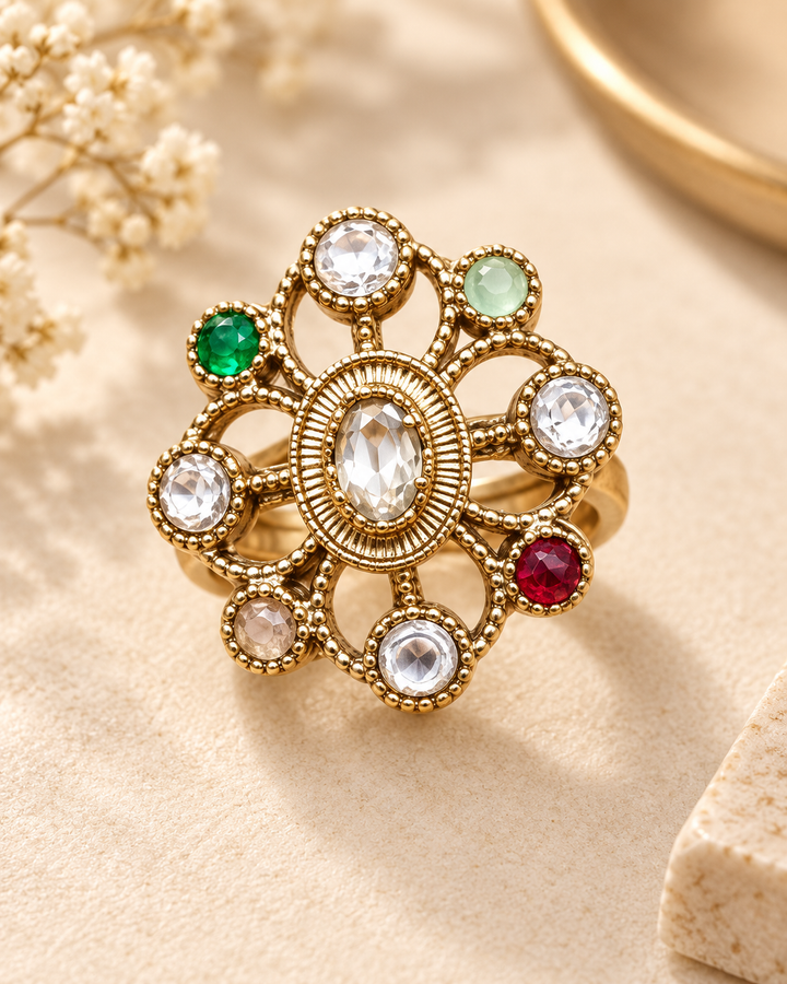 Multicolor Kundan Statement Ring