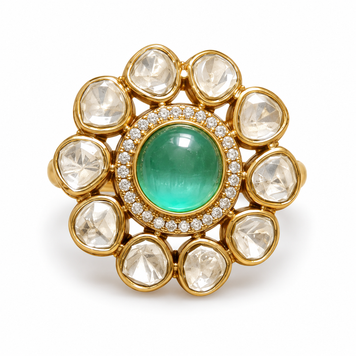 Green Polki Kundan Statement Ring