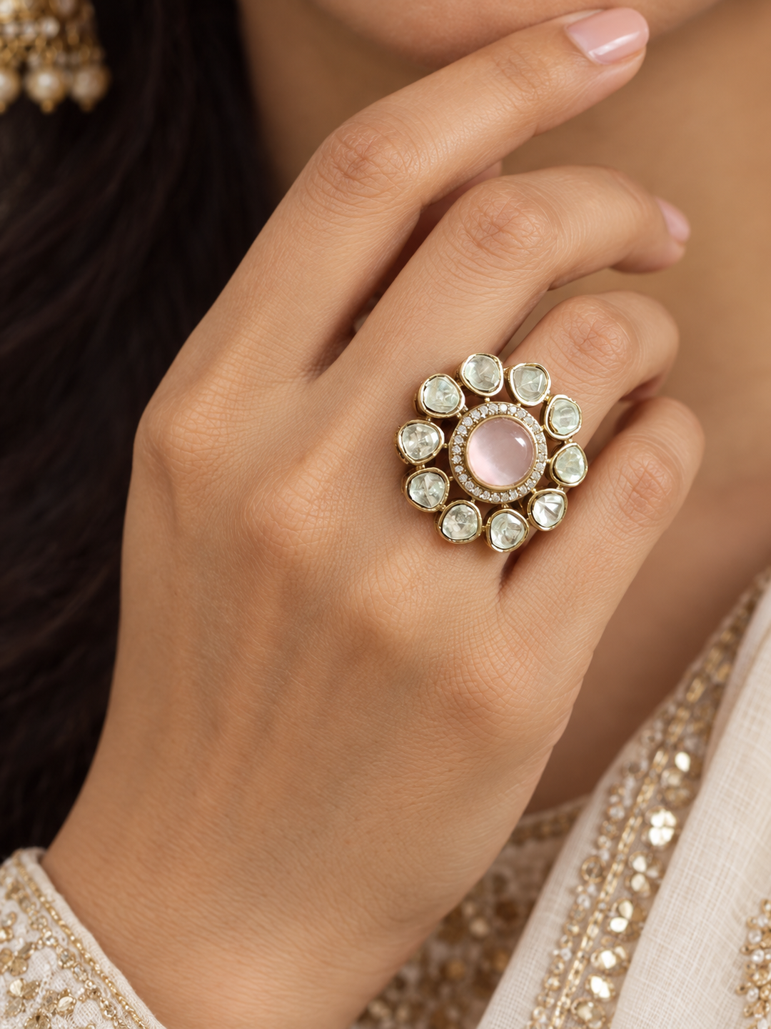 Blush Pink Polki Statement Ring