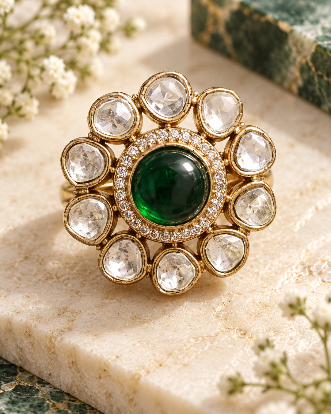 Emerald Polki Statement Ring