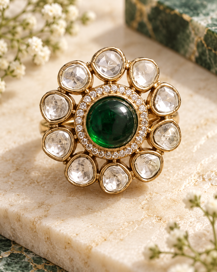 Emerald Polki Statement Ring