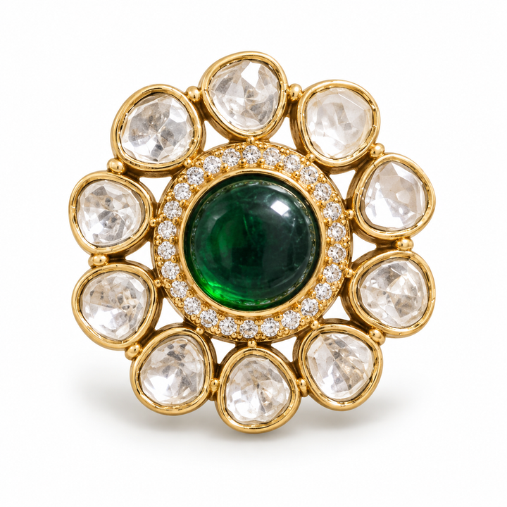 Emerald Polki Statement Ring