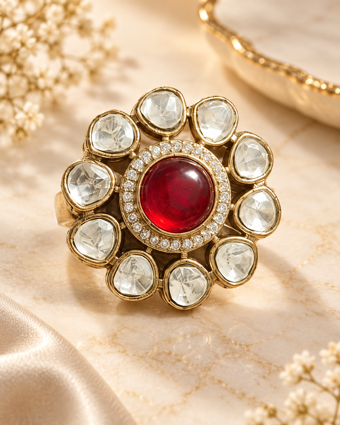 Ruby Red Kundan Statement Ring