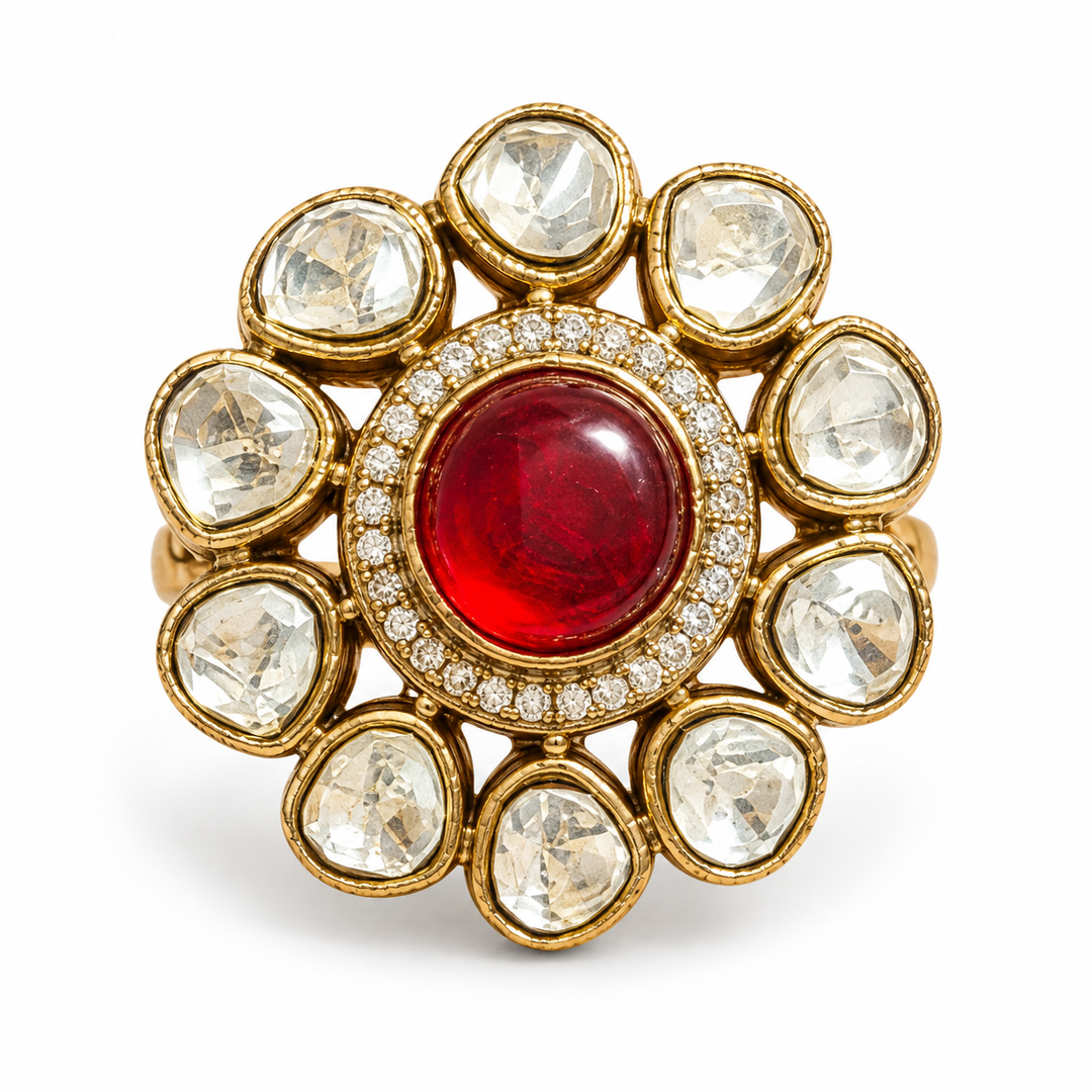 Ruby Red Kundan Statement Ring