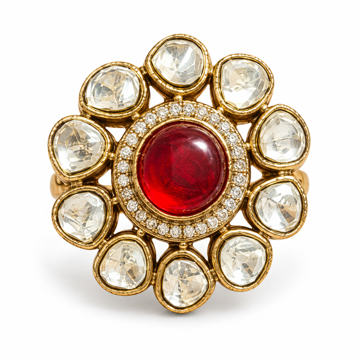 Ruby Red Kundan Statement Ring