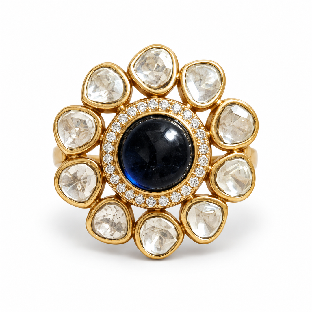 Blue Polki Kundan Statement Ring