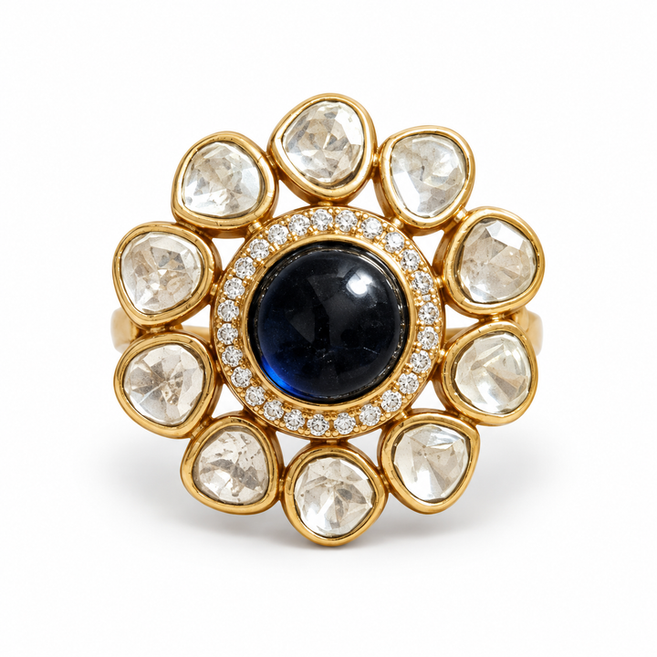 Blue Polki Kundan Statement Ring