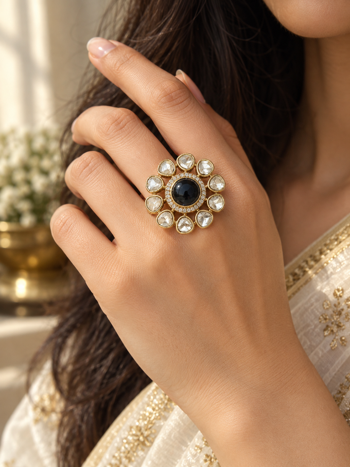 Blue Polki Kundan Statement Ring
