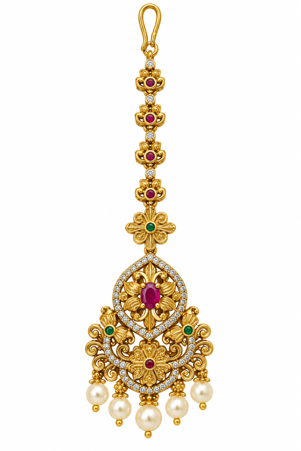Antique Gold Pearl Maang Tikka