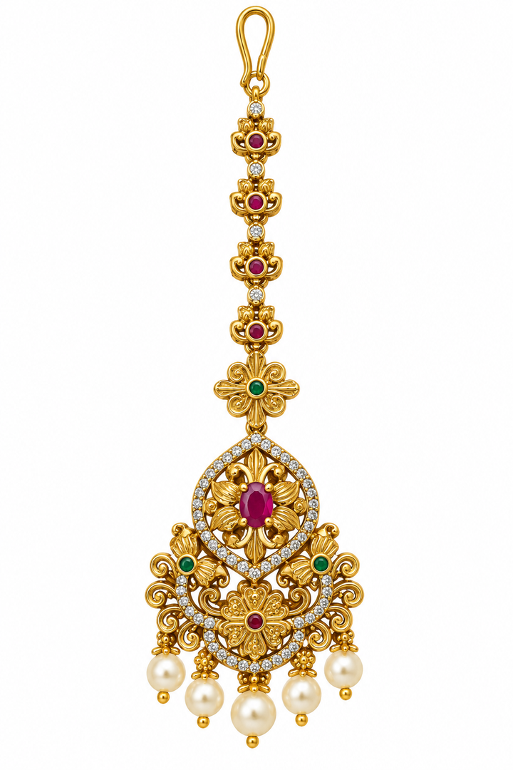 Antique Gold Pearl Maang Tikka