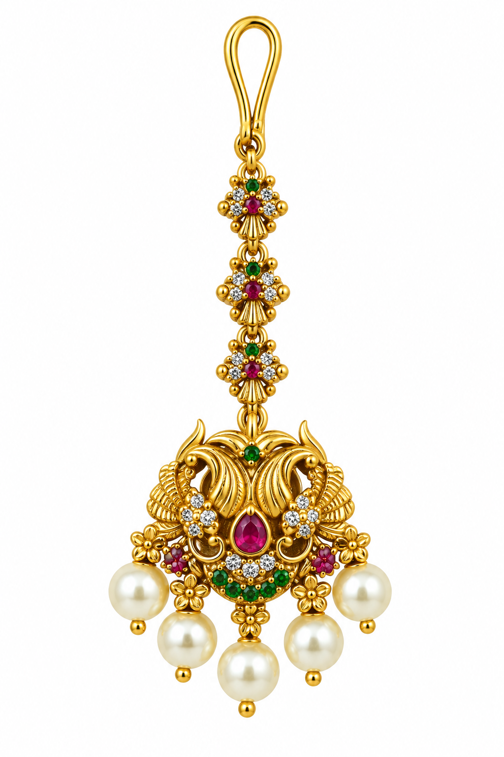 Antique Peacock Pearl Maang Tikka