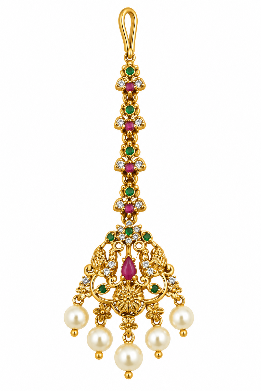 Antique Peacock Pearl Maang Tikka
