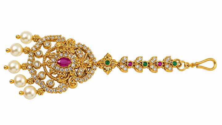 Antique Pearl Gold Maang Tikka