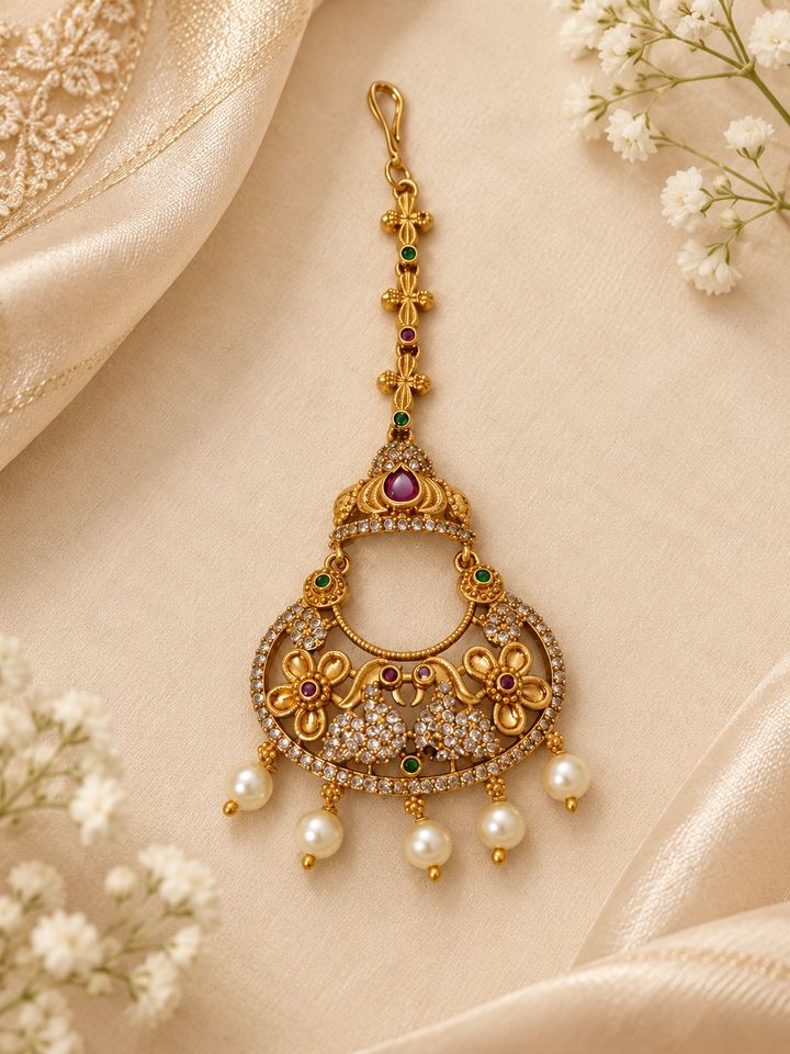 Antique Floral Pearl Maang Tikka