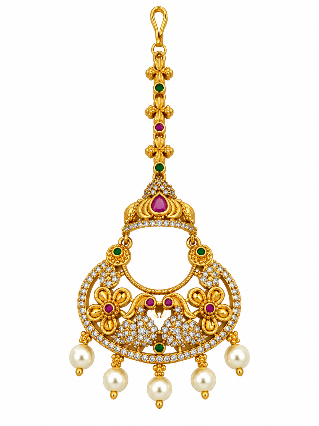 Antique Floral Pearl Maang Tikka