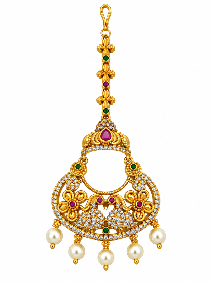 Antique Floral Pearl Maang Tikka