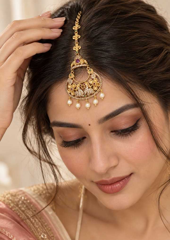 Antique Floral Pearl Maang Tikka