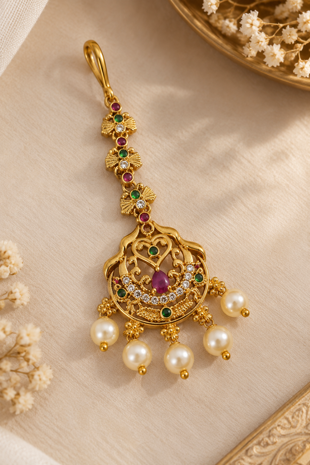 Antique Gold Chand Pearl Maang Tikka