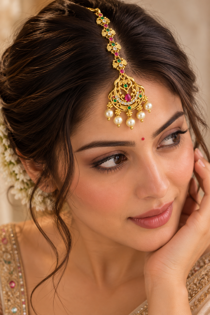 Antique Gold Chand Pearl Maang Tikka