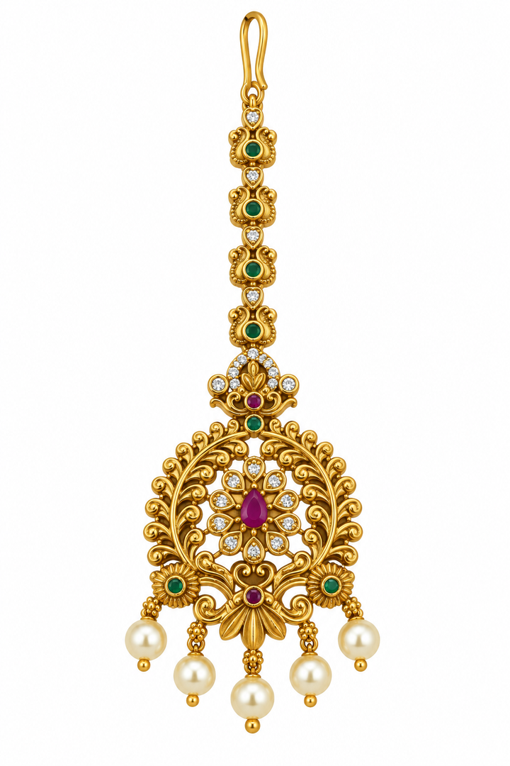 Antique Floral Ruby Maang Tikka