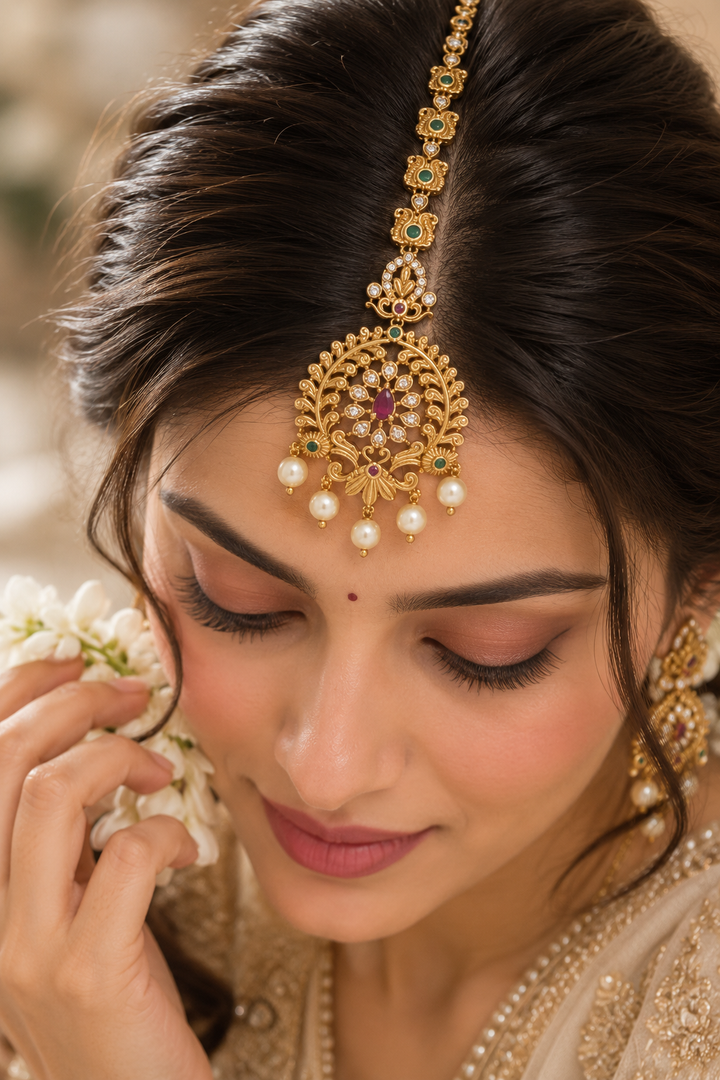 Antique Floral Ruby Maang Tikka