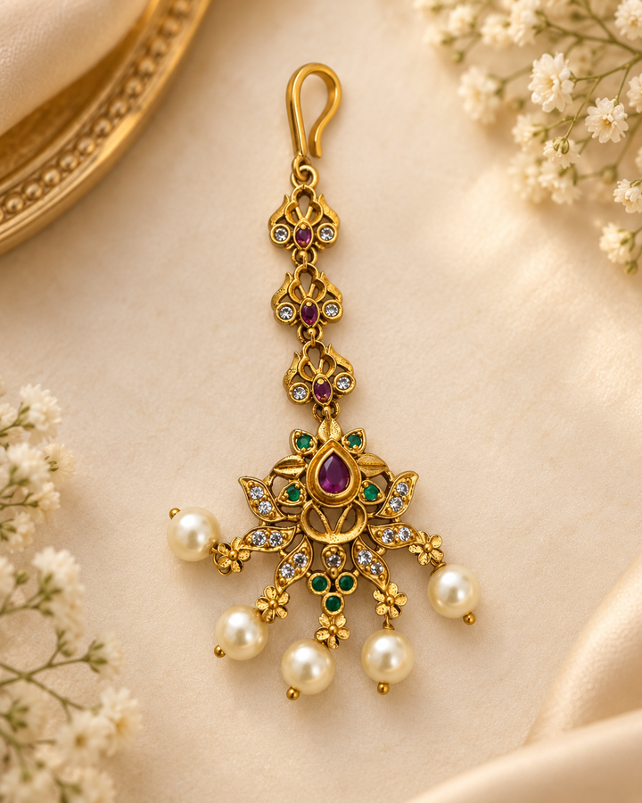 Antique Floral Ruby Pearl Tikka