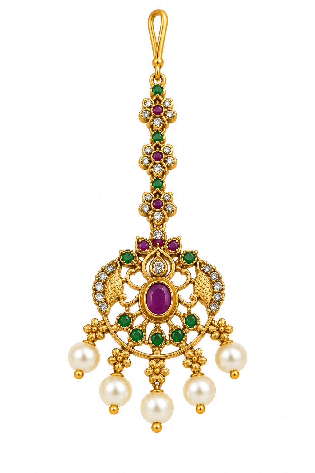 Antique Peacock Ruby Maang Tikka