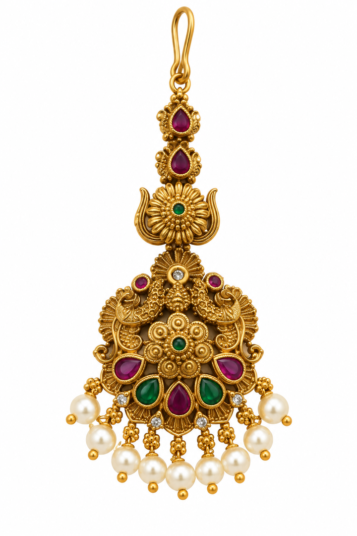 Antique Floral Pearl Maang Tikka
