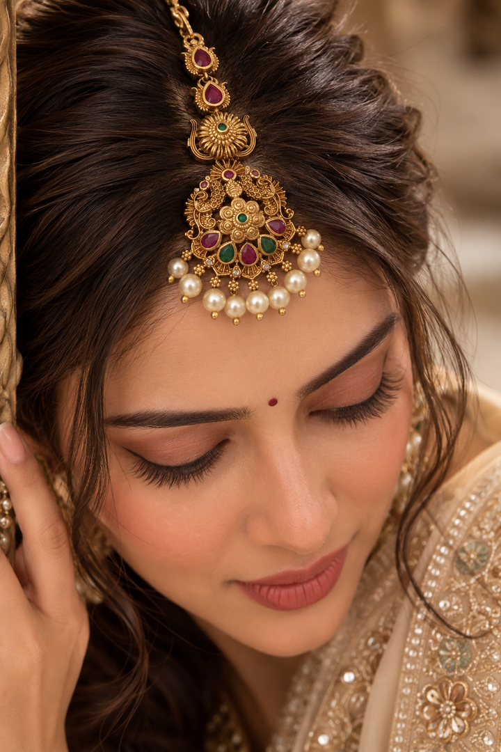 Antique Floral Pearl Maang Tikka