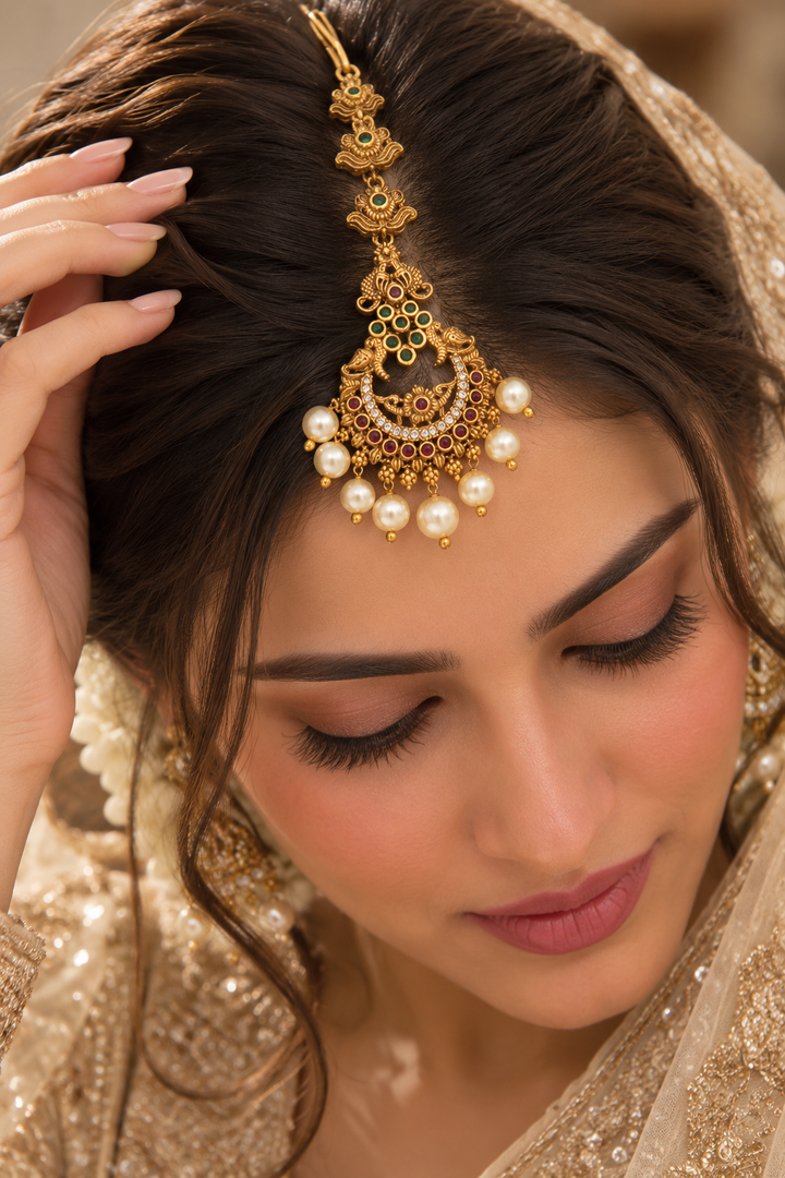 Antique Crescent Pearl Maang Tikka