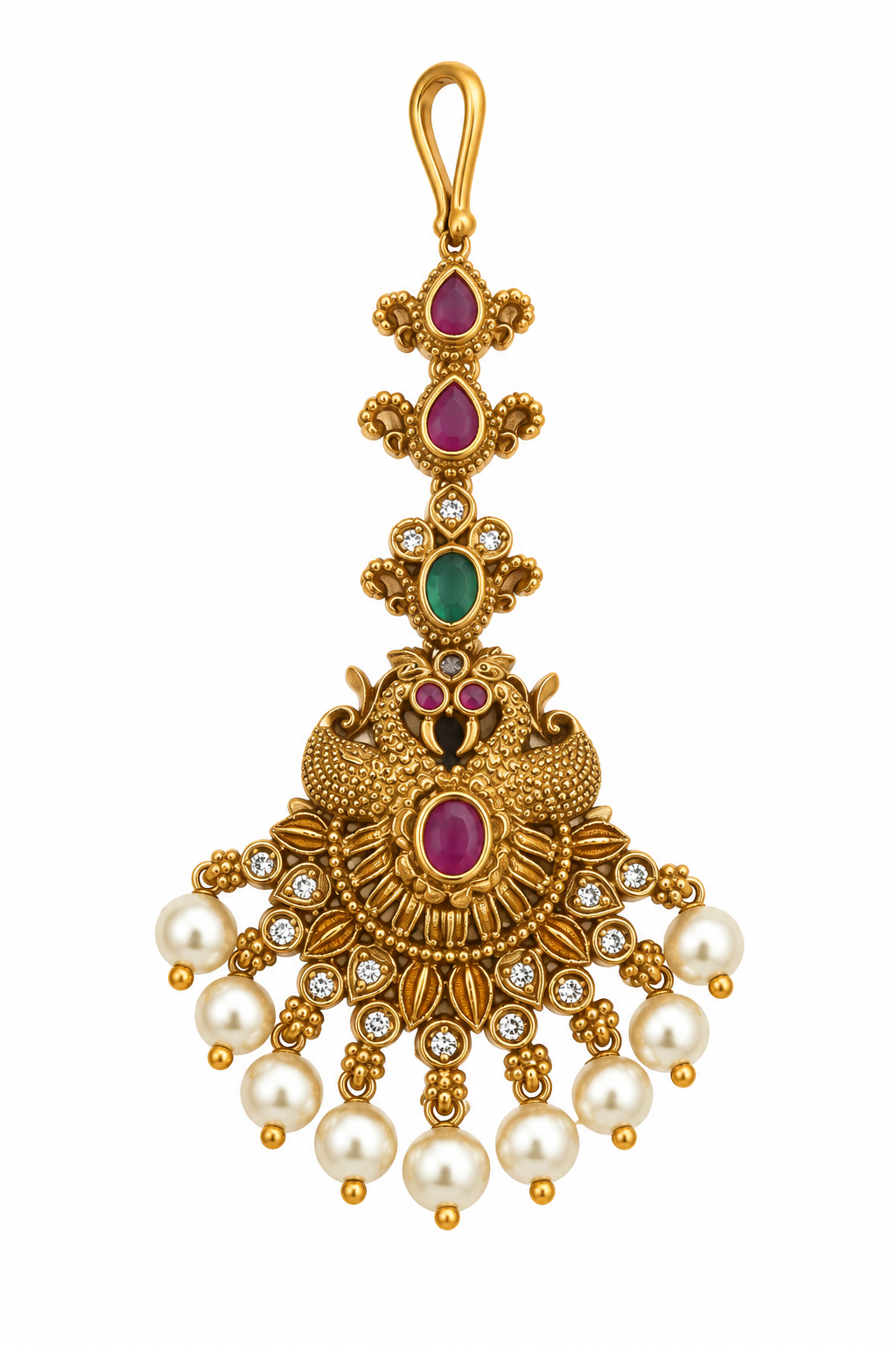 Antique Peacock Pearl Maang Tikka