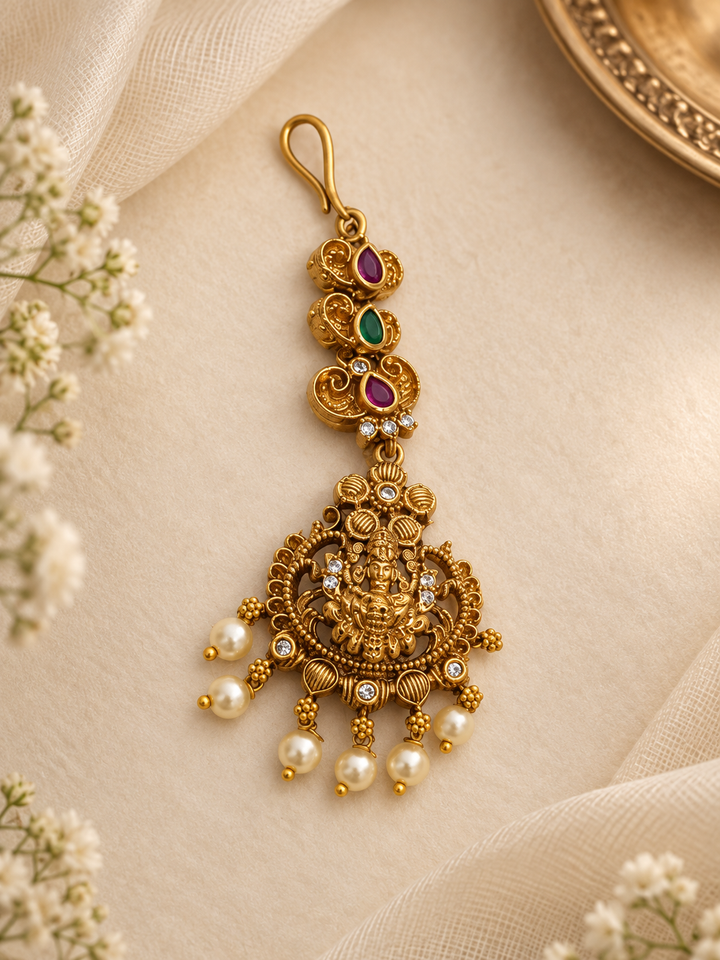 Antique Temple Pearl Maang Tikka