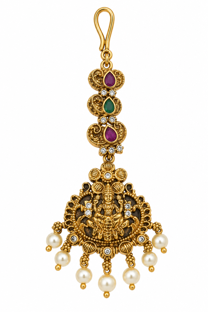 Antique Temple Pearl Maang Tikka
