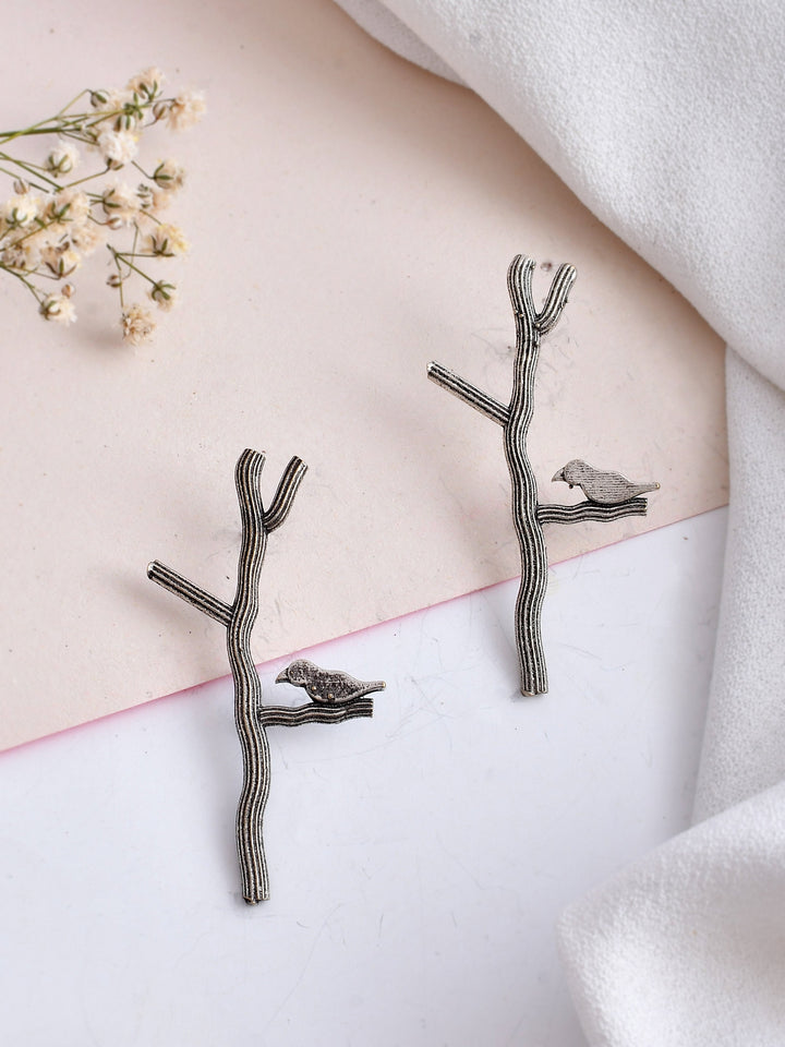 Bark and Bird Oxidized Earrings