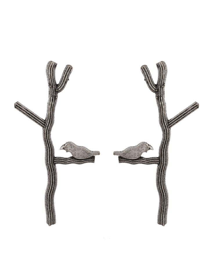 Bark and Bird Oxidized Earrings