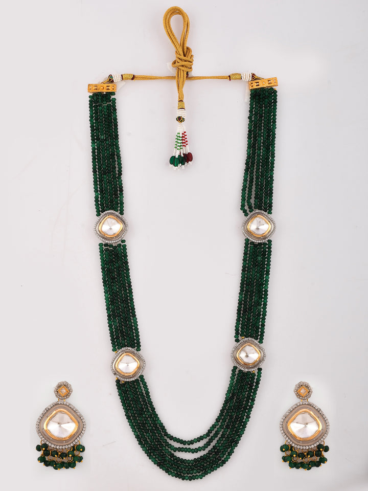 Dastoor Gold-Plated Green Kundan Polki Jewellery Set