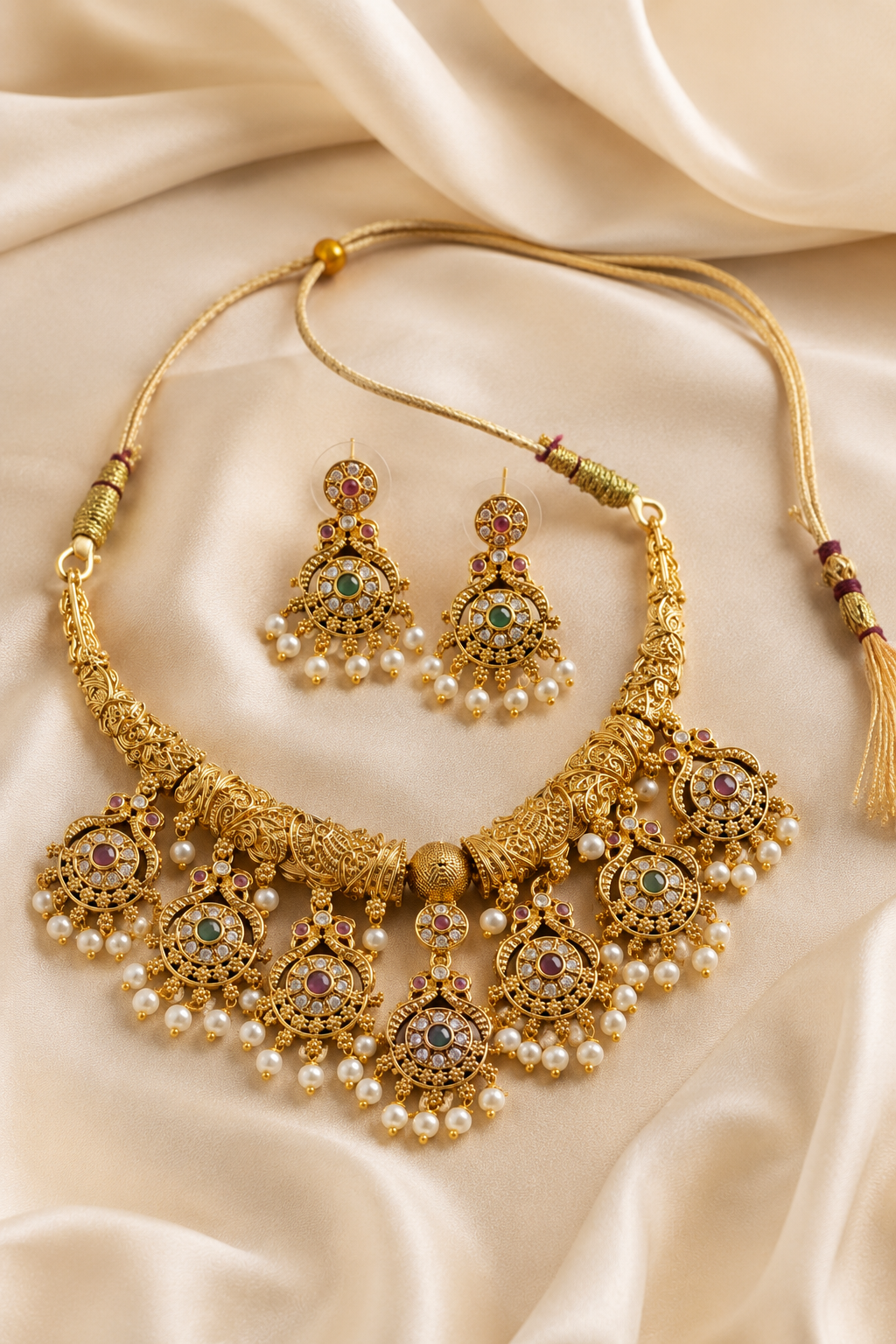 Antique Gold Chandbali Necklace Set