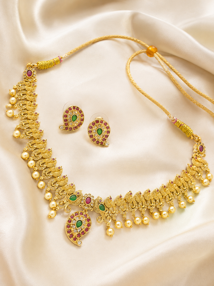 Ruby Green Peacock Necklace Set
